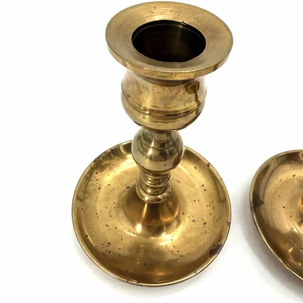 Vintage Brass Taper Candlestick Holders Pair Set Round with Character